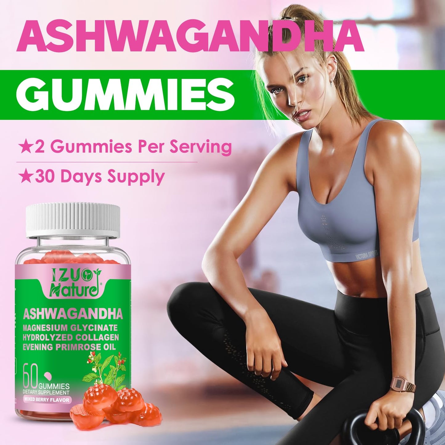 Ashwagandha Gummies for Women - Stress Relief & Relaxation (Vegan, Sugar Free) 2-Pack
