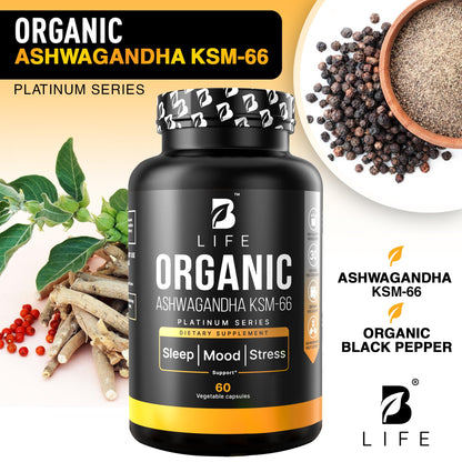 Organic Ashwagandha KSM-66 1000 mg Supplement | Adaptogen for Cortisol Support & Stress Relief | Mood, Calm & Sleep Aid for Men & Women | Ashwagandha ritual vitamins for women | 60 Vegan Caps