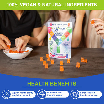 Ashwagandha & Lion’s Mane Gummies – Organic Vegan Mushroom Supplement for Immunity & Brain Health