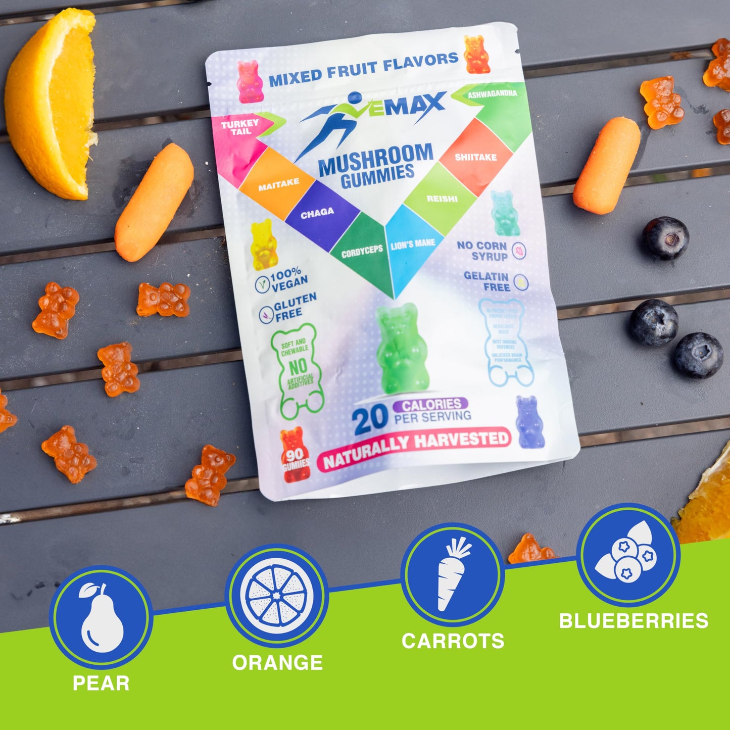 Ashwagandha & Lion’s Mane Gummies – Organic Vegan Mushroom Supplement for Immunity & Brain Health