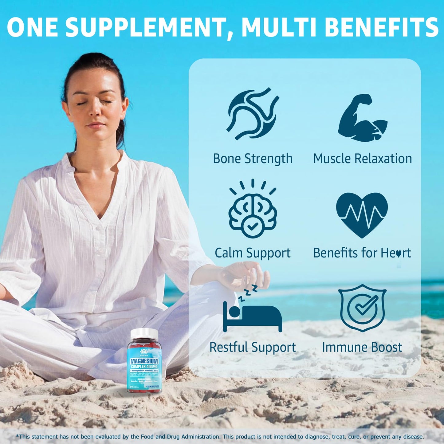 Magnesium Complex Gummies 400mg for Women & Men – 8 Forms, Sugar Free, Vegan