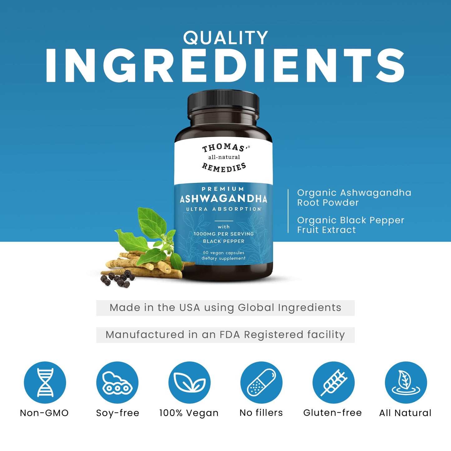 Thomas' Organic Ashwagandha 1000mg – Stress & Mood Support