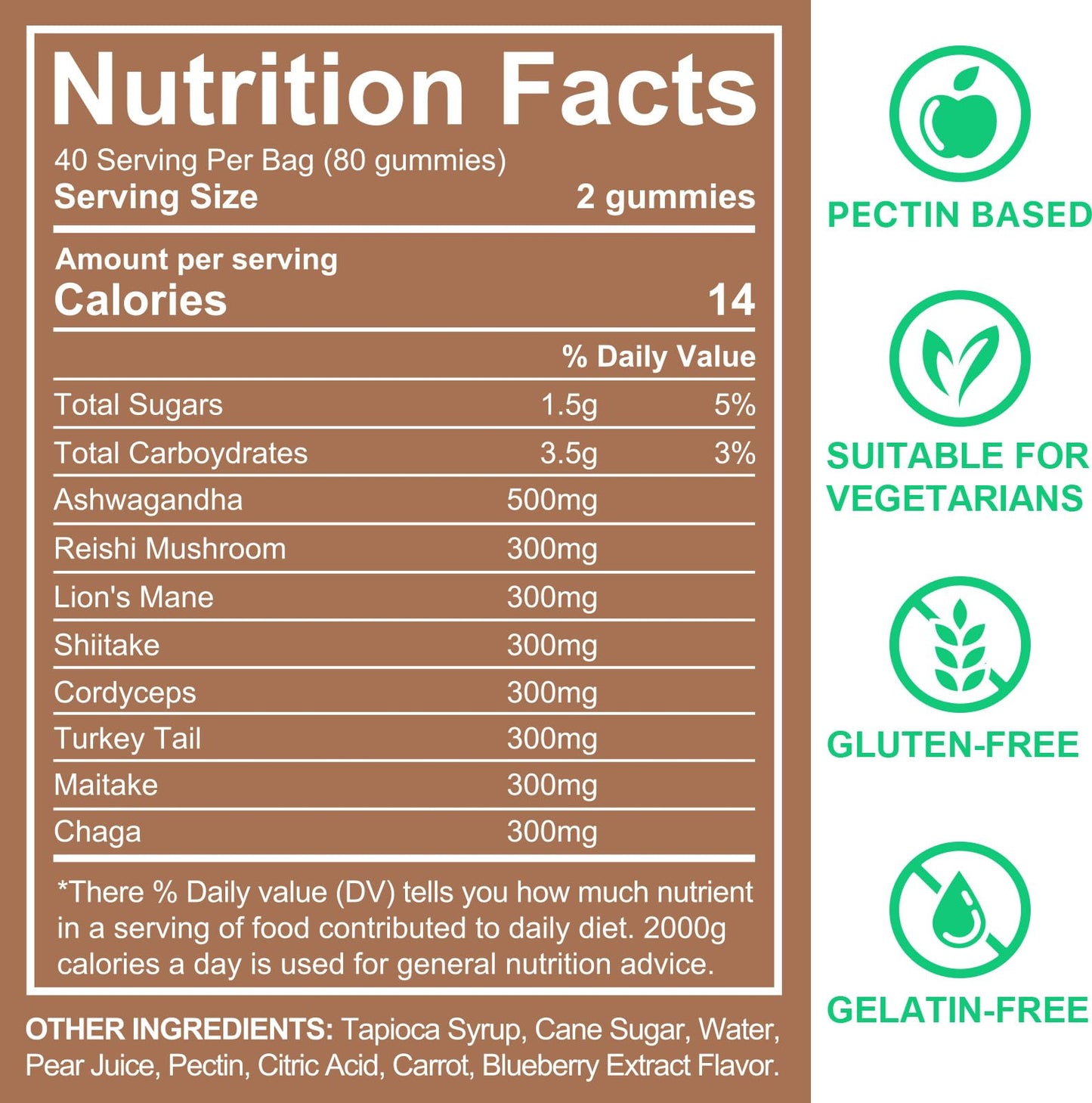 Ashwagandha Gummies with Super Mushroom Blend – Immune Support & Focus (Vegan, 80 Ct)