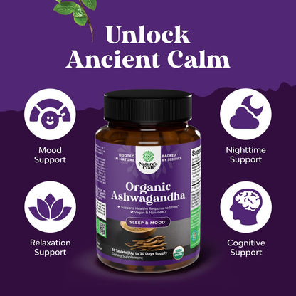 High Strength Organic Ashwagandha Tablets – Mood Support & Hormone Balance (30 Ct) with Black Pepper