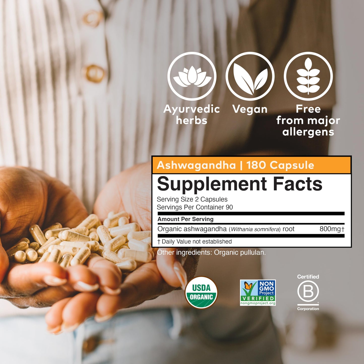ORGANIC INDIA Ashwagandha Capsules - Organic Ashwagandha Supplement - Vegan, Gluten-Free, Kosher, Non-GMO - 180 Capsules