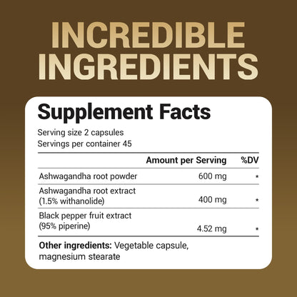 Dr. Berg Ashwagandha Capsules 1000mg | Bioperine Black Pepper | 90 Capsules