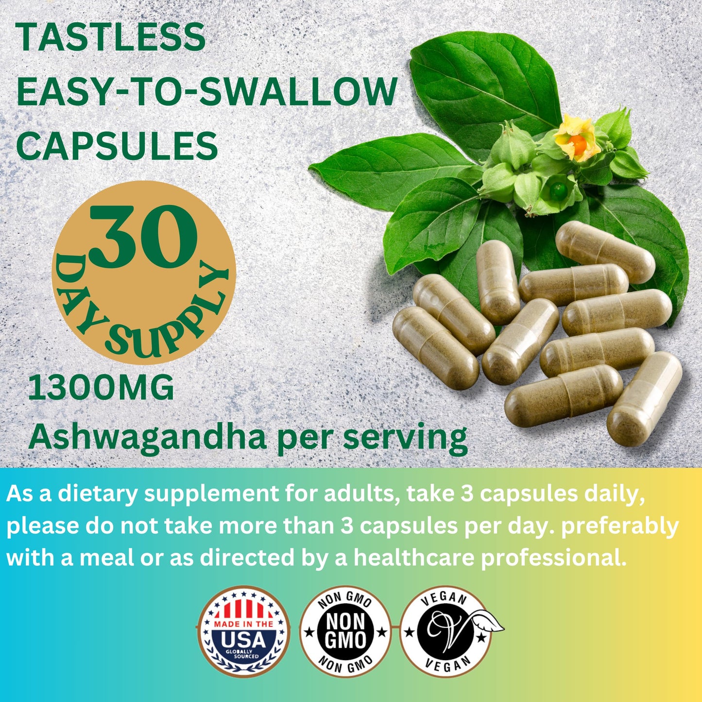 ME GUSTA HEALTH Ashwagandha Root Powder Capsules 1300mg – 90 Veg Capsules – Immune & Mood Support