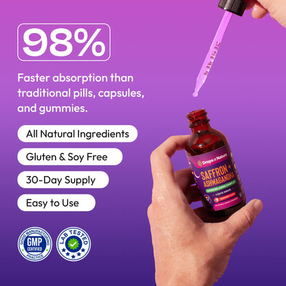 Ashwagandha & Saffron Supplement with KSM-66 – Vegan, Gluten-Free (60ml) – Mixed Berry