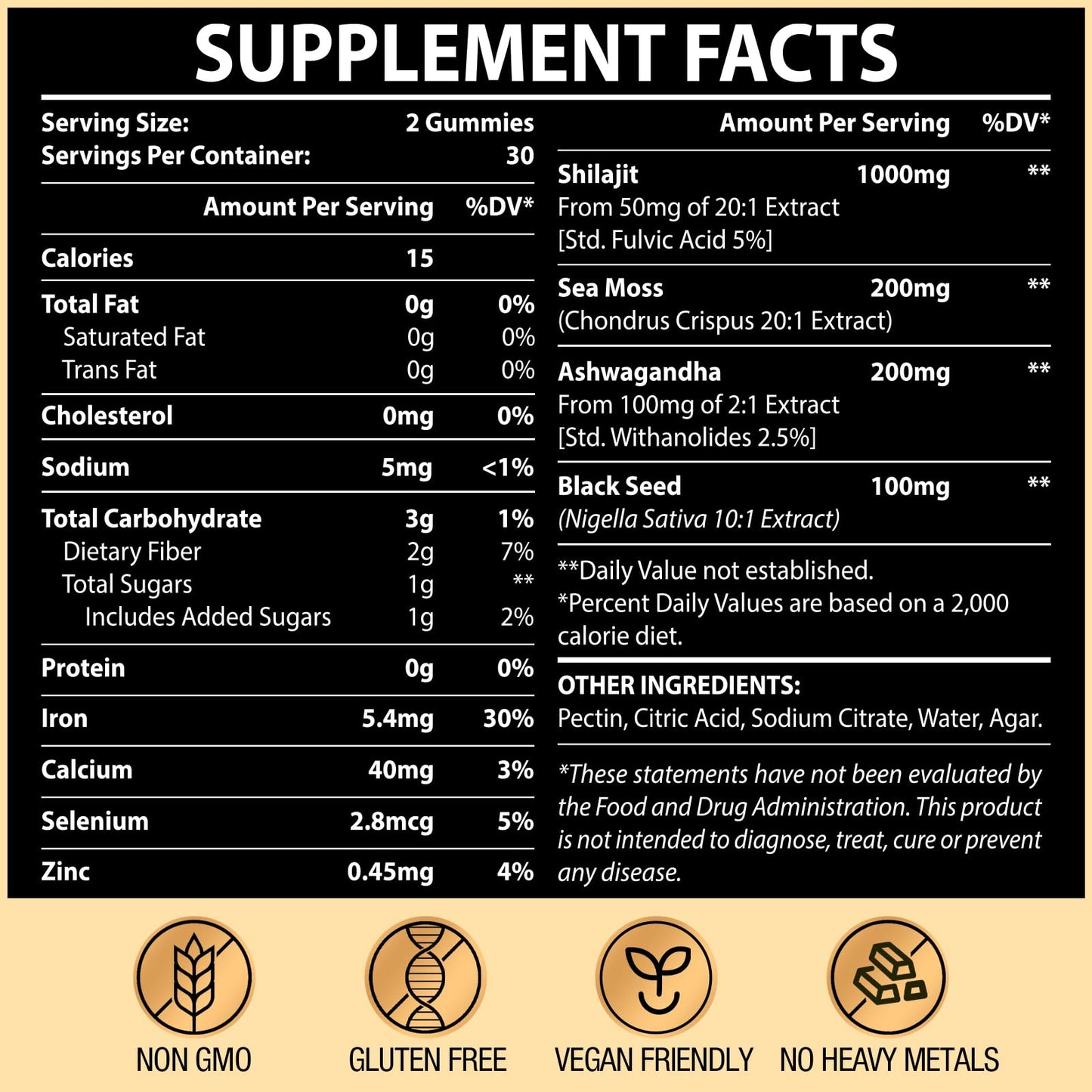 1500MG Shilajit Gummies – 4-in-1 with Ashwagandha, Sea Moss, Black Seed | Energy & Immunity | 60 Gummies