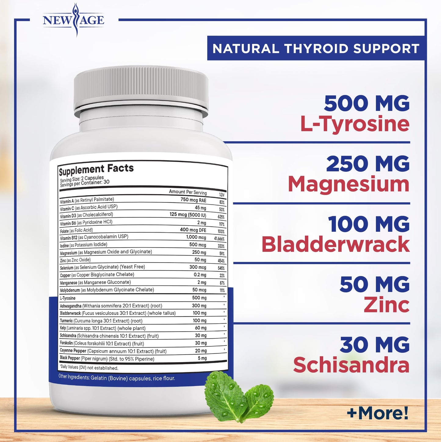 Thyroid Support Supplement for Women & Men - Iodine, Zinc, Selenium | Non-GMO, Vegetarian - 120 Count