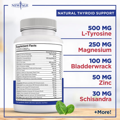 Thyroid Support Supplement for Women & Men - Iodine, Zinc, Selenium | Non-GMO, Vegetarian - 120 Count