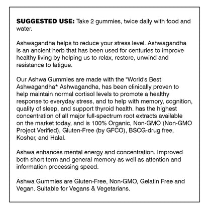 Ashwagandha Gummies – 60 Vegan Gummies | 300mg Root Extract + Vitamin D2