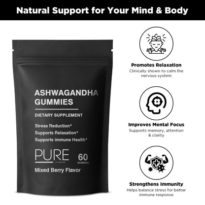 Ashwagandha Gummies – 60 Vegan Gummies | 300mg Root Extract + Vitamin D2