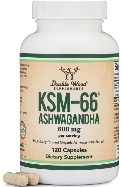 Double Wood Ashwagandha KSM-66 Organic 600mg | 120 Caps | Clinically Studied Adaptogen