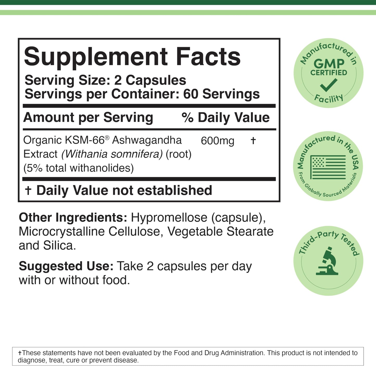 Double Wood Ashwagandha KSM-66 Organic 600mg | 120 Caps | Clinically Studied Adaptogen