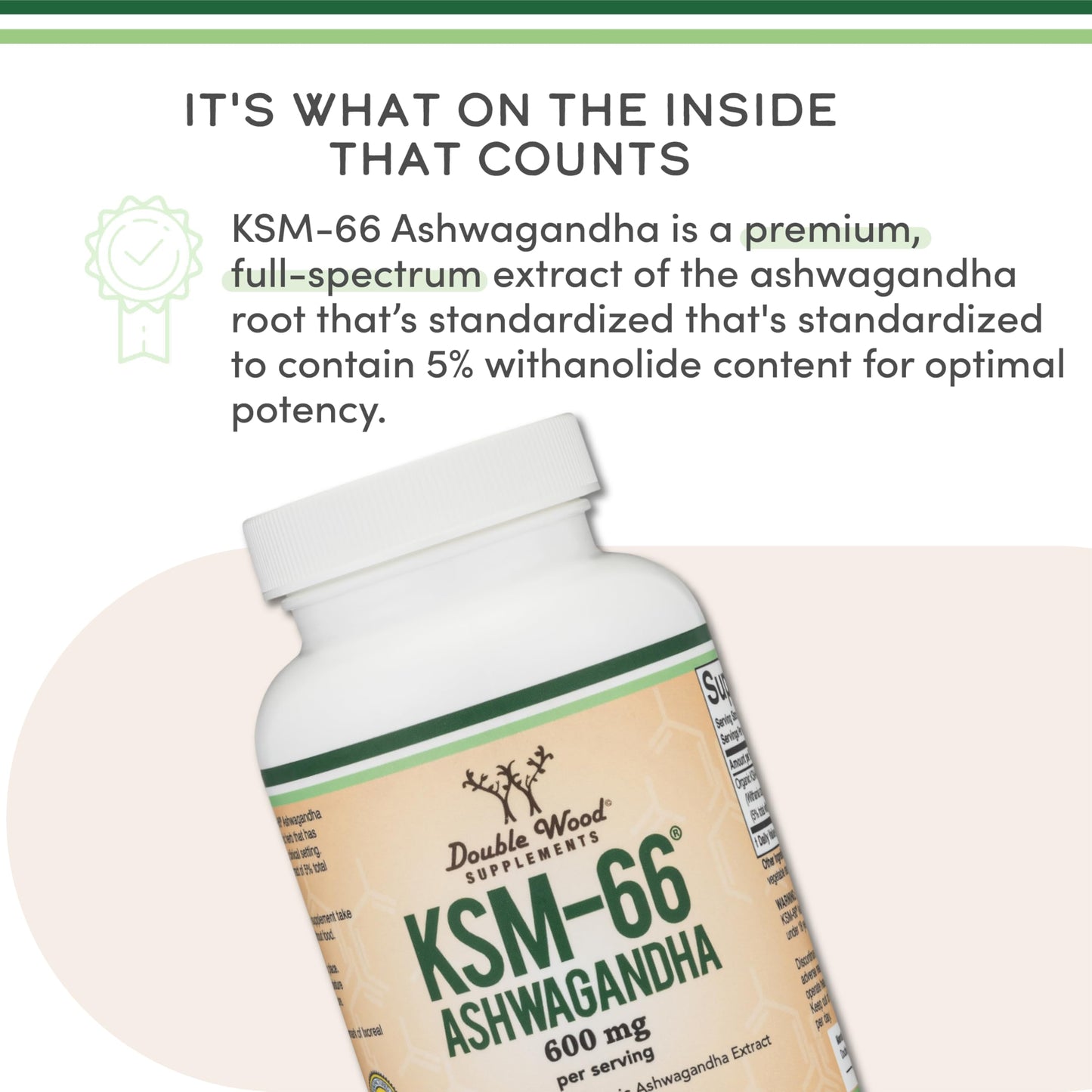 Double Wood Ashwagandha KSM-66 Organic 600mg | 120 Caps | Clinically Studied Adaptogen