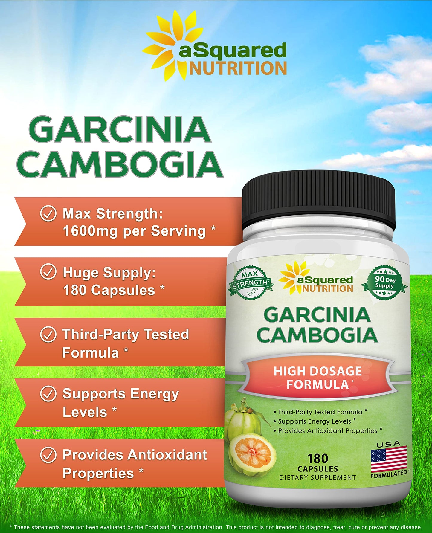aSquared Garcinia Cambogia 1600mg – 180 Capsules | Ultra HCA