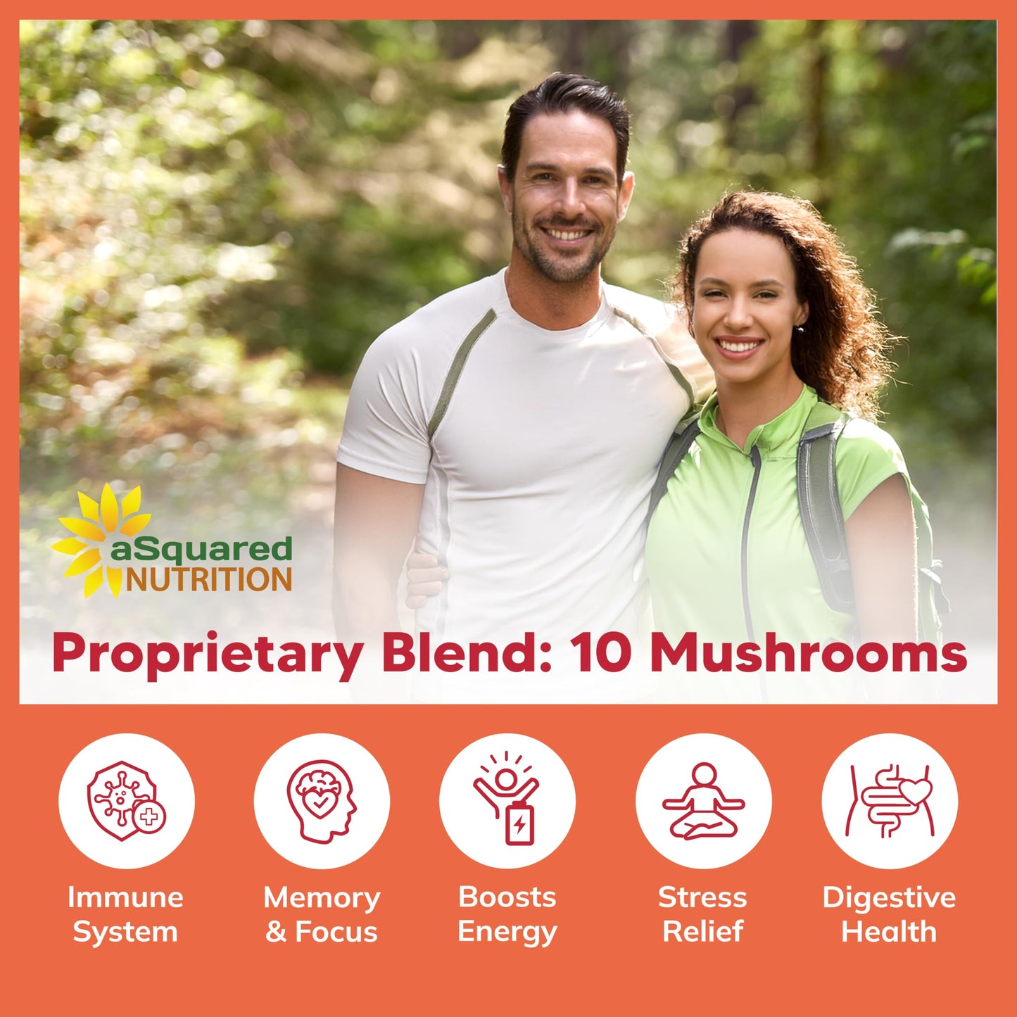 aSquared Nutrition Mushroom Gummies - 10x Complex Mushroom Blend for Energy, Focus & Immune Support