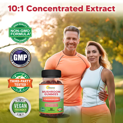 aSquared Nutrition Mushroom Gummies - 10x Complex Mushroom Blend for Energy, Focus & Immune Support