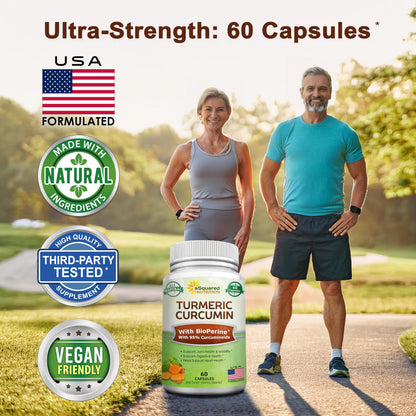 aSquared Nutrition Turmeric Curcumin 1300mg + BioPerine – 60 Capsules | 95% Curcuminoids