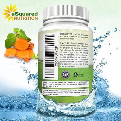 aSquared Nutrition Turmeric Curcumin 1300mg + BioPerine – 60 Capsules | 95% Curcuminoids