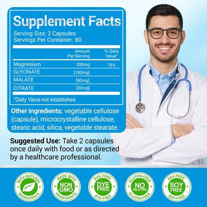 ASSR Triple Magnesium Complex – 300mg Mg (Glycinate, Malate & Citrate) | Supports Relaxation, Muscle & Nerve Health | Vegan, Non-GMO | 120 Capsules