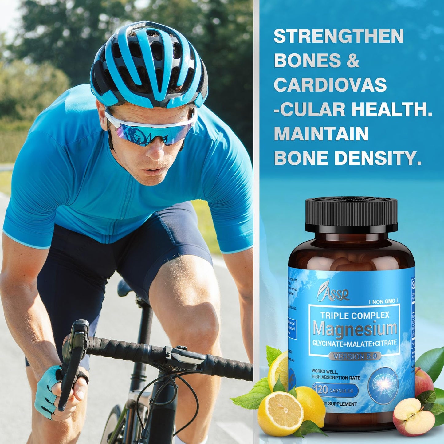 ASSR Triple Magnesium Complex – 300mg Mg (Glycinate, Malate & Citrate) | Supports Relaxation, Muscle & Nerve Health | Vegan, Non-GMO | 120 Capsules