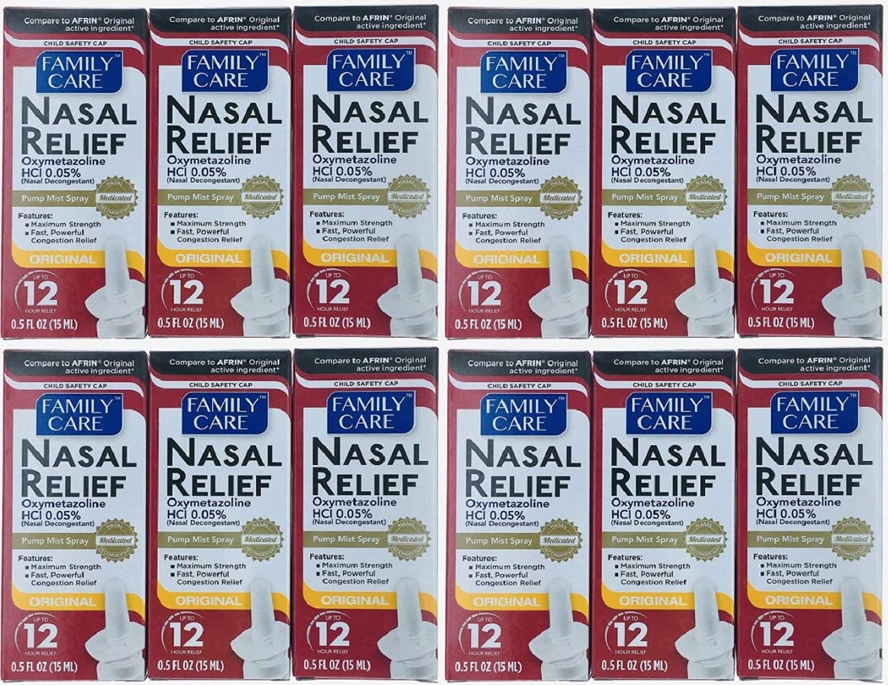 ASSURED Nasal Relief Spray – 12 Pack, 12-Hour Pump Mist, Oxymetazoline HCl, 0.5 fl oz