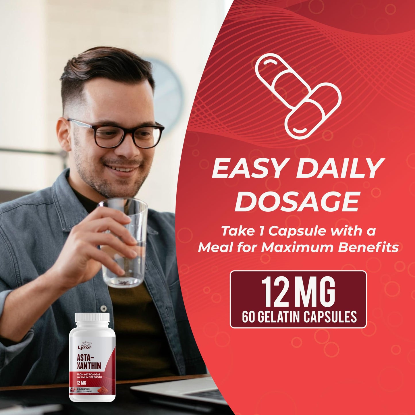 Astaxanthin 12mg – 60-Day Non-GMO Antioxidant for Skin, Eyes & Cellular Health