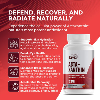 Astaxanthin 12mg – 60-Day Non-GMO Antioxidant for Skin, Eyes & Cellular Health