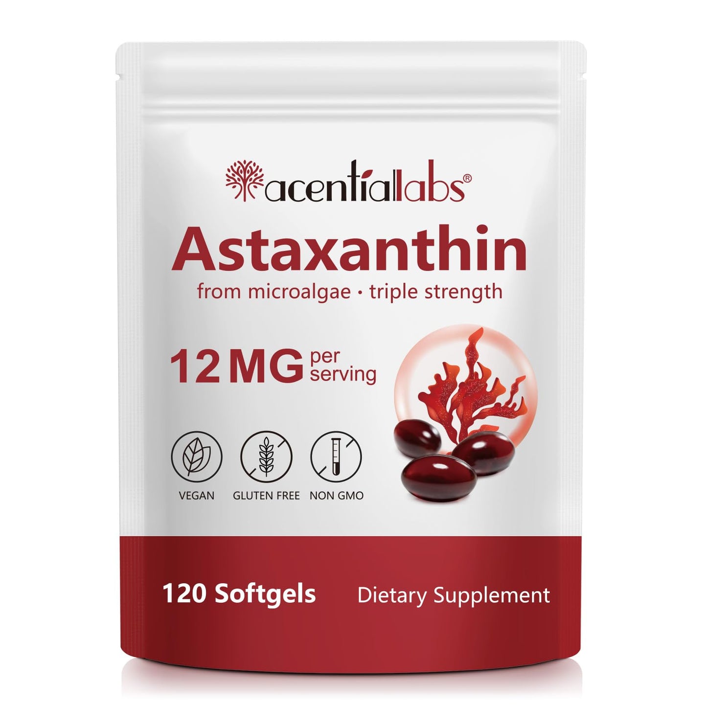 Astaxanthin 12mg 120 Softgels (4-Month) – Haematococcus Pluvialis, Non-GMO