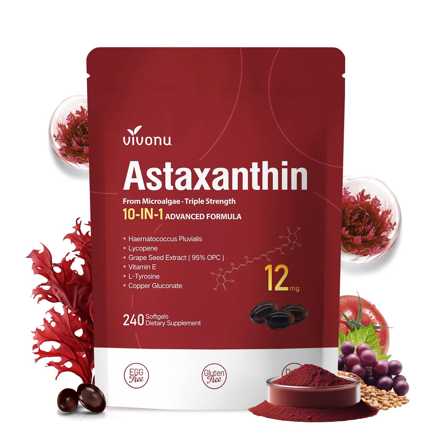 Astaxanthin 12mg – 4 Month Supply | 10-in-1 Antioxidant for Eye, Joints & Skin Health