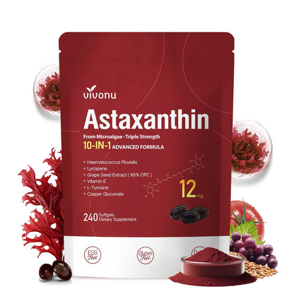 Astaxanthin 12mg – 4 Month Supply | 10-in-1 Antioxidant for Eye, Joints & Skin Health
