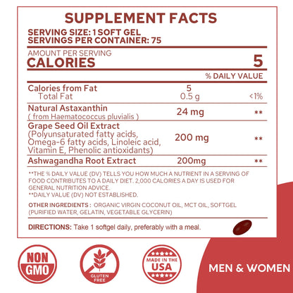 Astaxanthin Supplements 24mg – 150 Softgels, 5 Month Supply | Non-GMO, Gluten Free