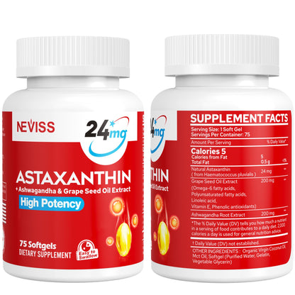 Astaxanthin Supplements 24mg – 150 Softgels, 5 Month Supply | Non-GMO, Gluten Free