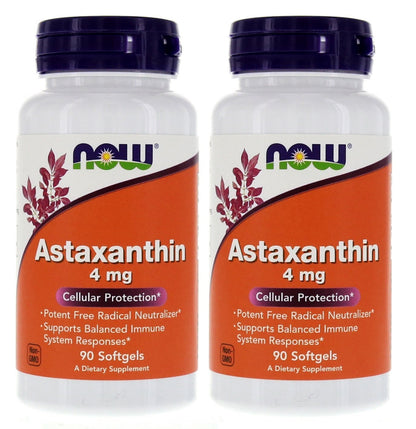Astaxanthin 4mg 90 Softgels (Cellular Protection) (Pack of 2) - NOW