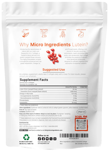 Micro Ingredients Lutein & Zeaxanthin 40mg Softgels – 240 Count | Eye Health