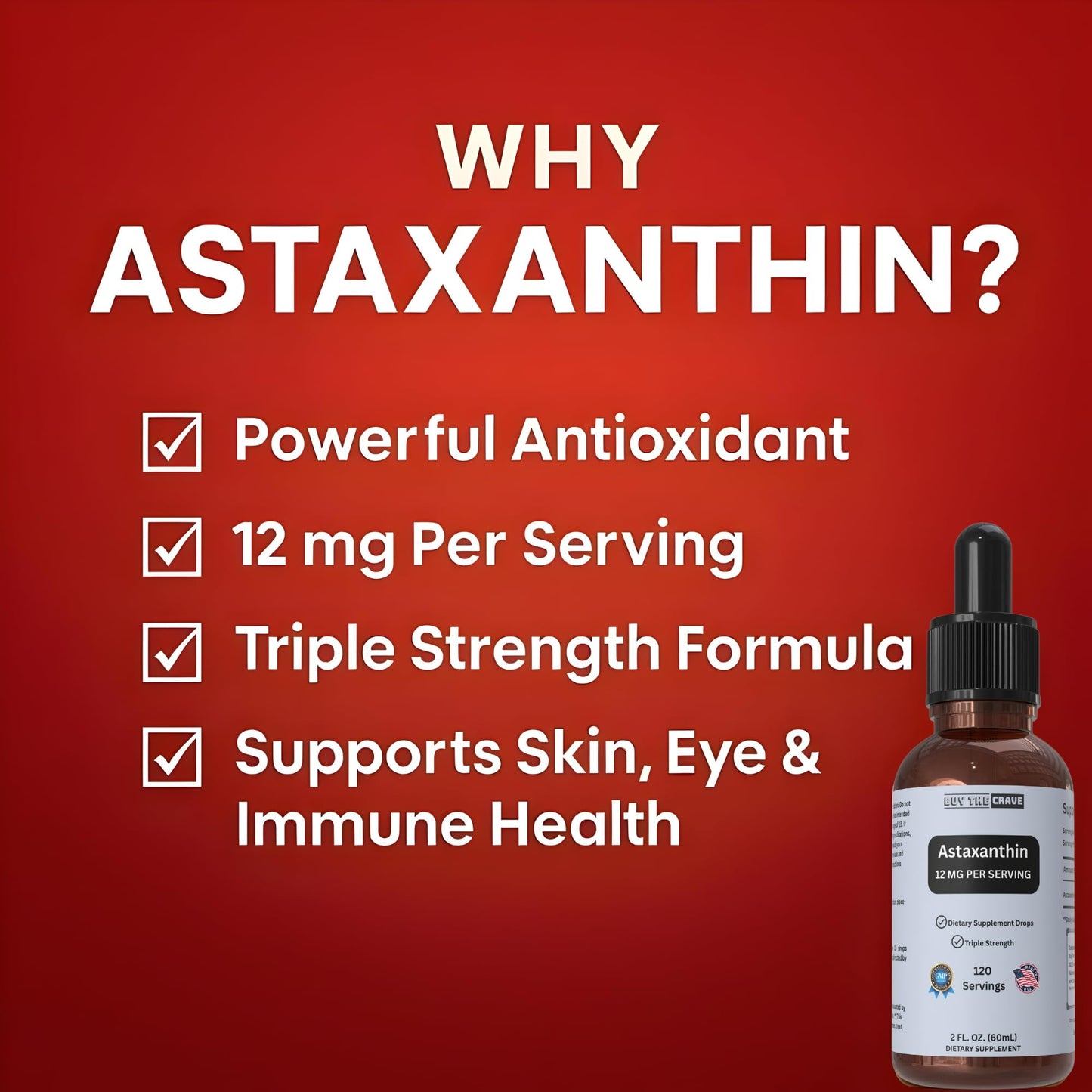 Astaxanthin Liquid Drops – 12mg per Serving with EVOO | Vegan