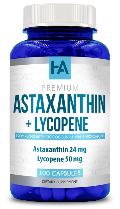 Astaxanthin & Lycopene Supplement – 50mg Lycopene, 24mg Astaxanthin | Vegan, Non-GMO (100 Veggie Capsules)