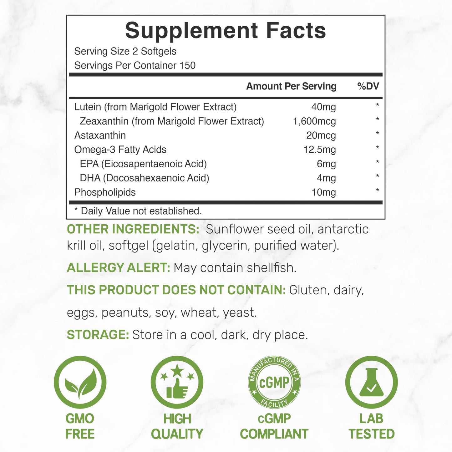 Lutein & Zeaxanthin Supplements - 40mg per Serving, 300 Softgels - Non-GMO
