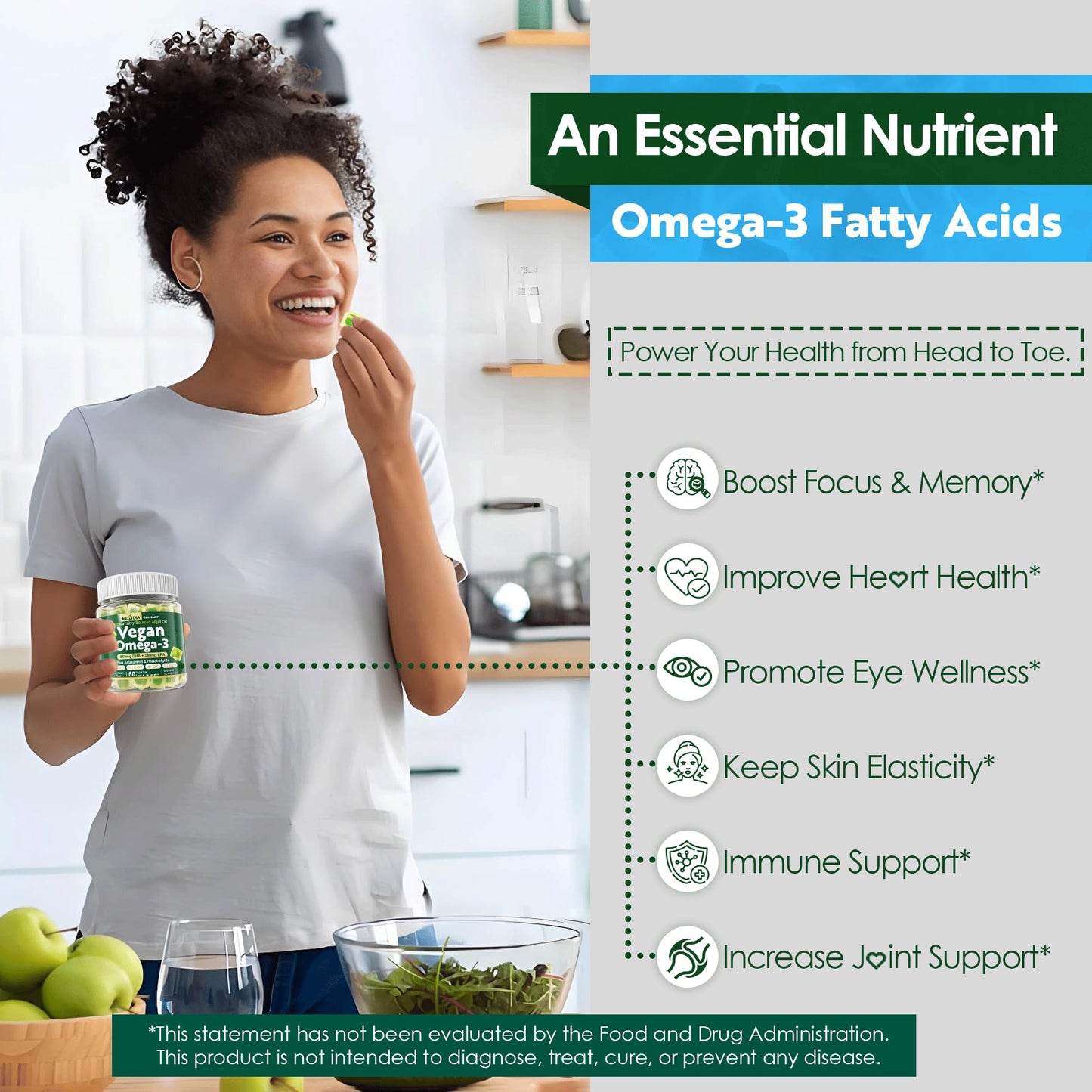 Vegan Algae Omega-3 Gummies | 560mg DHA / 280mg EPA + Astaxanthin & Vitamin D3 | Sugar Free 60-Count