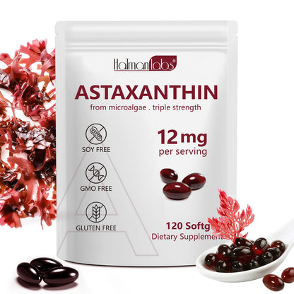 Astaxanthin 12mg Softgels – Triple Strength Antioxidant for Eye, Skin, Brain & Immune Support | 120 Count