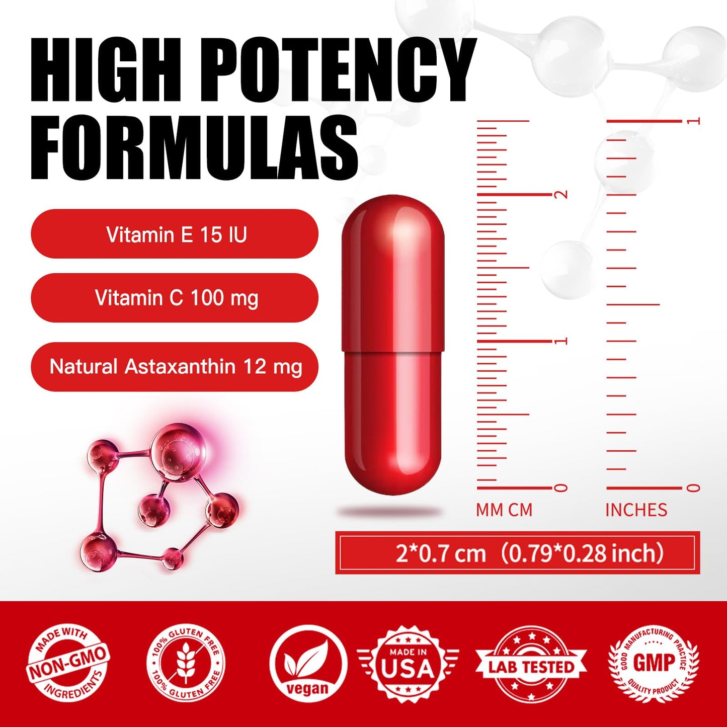 Fleamart Astaxanthin 12mg with Vitamin E & C – 120 Capsules (Vegan, Gluten Free, Non-GMO)