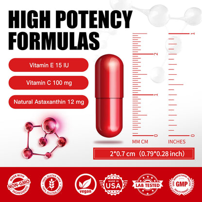 Fleamart Astaxanthin 12mg with Vitamin E & C – 120 Capsules (Vegan, Gluten Free, Non-GMO)