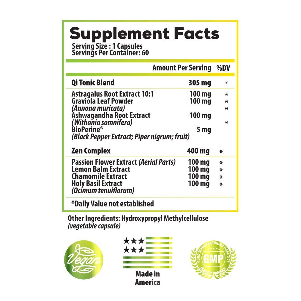 Cortisol Blocker & Mood Support – 60 Servings (Vegan) | Astragalus, Ashwagandha & Passion Flower