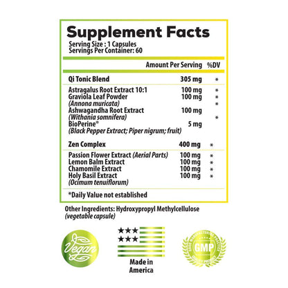 Cortisol Blocker & Mood Support – 60 Servings (Vegan) | Astragalus, Ashwagandha & Passion Flower