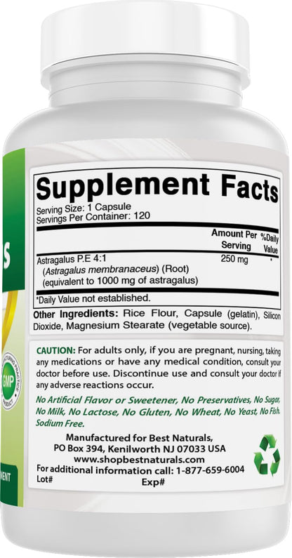 Best Naturals Astragalus Capsule 1000 mg – 120 Count (Pack of 2)