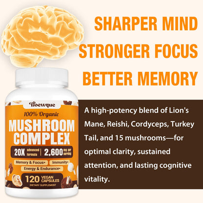 20-in-1 Mushroom Complex for Brain & Focus | Lion's Mane & Reishi