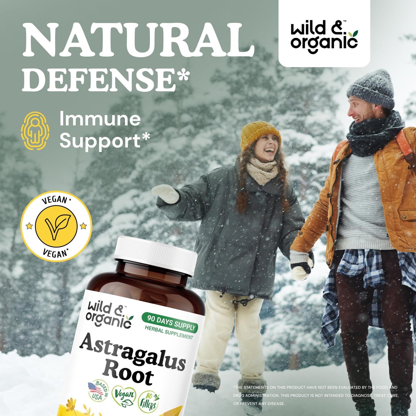Wild & Organic Astragalus Capsules 1200 mg - Immune Support - Vegan, Non-GMO, No Fillers | 180 Count Pack of 1