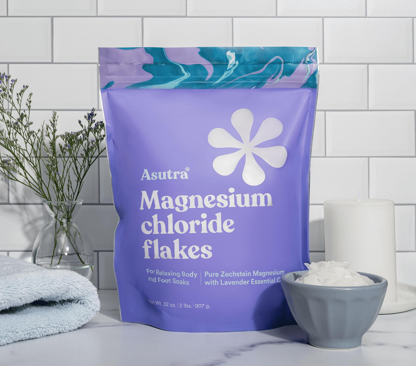 ASUTRA Magnesium Chloride Bath Flakes with Lavender – 2 lbs